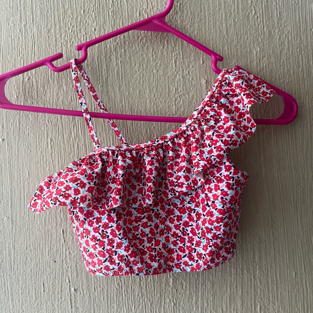 JCrew Crewcuts Girls' floral print bikini top red white floral sz 8 swimsuit